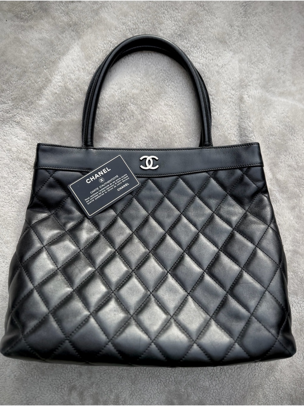 Vintage CHANEL 1997–1999 Black Quilted Lambskin Shopping Tote